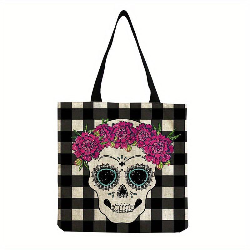 Gothic Skull Print Tote Bag Large Capacity Canvas Shoulder Bag