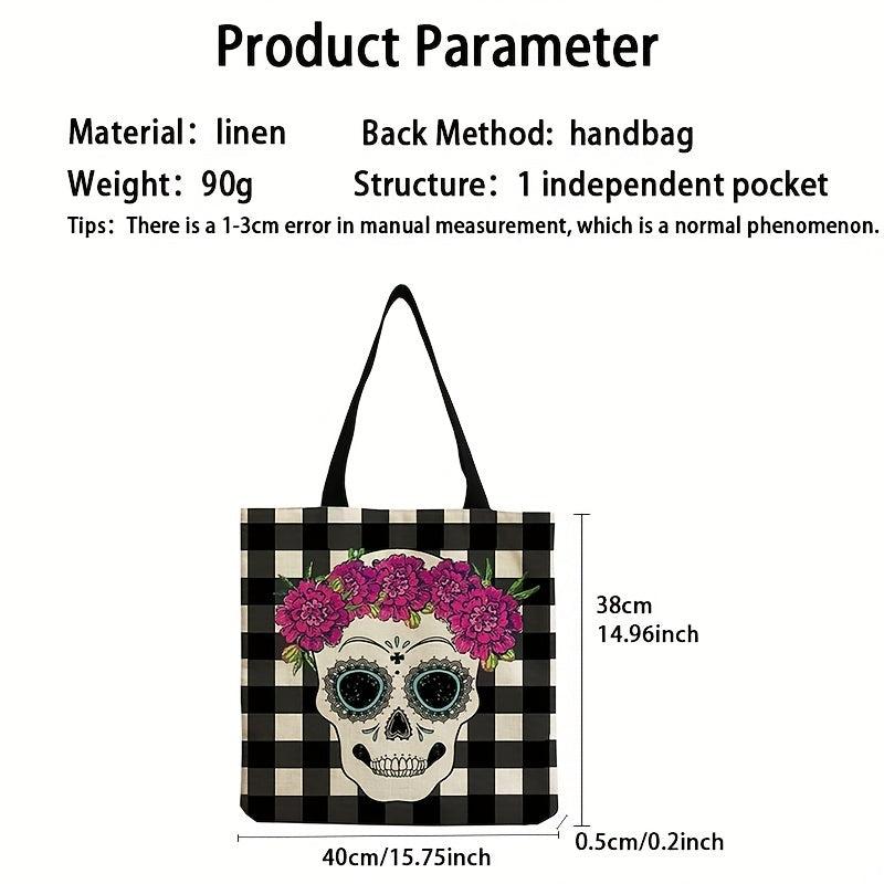 Gothic Skull Print Tote Bag Large Capacity Canvas Shoulder Bag