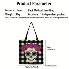Gothic Skull Print Tote Bag Large Capacity Canvas Shoulder Bag