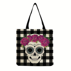 Gothic Skull Print Tote Bag Large Capacity Canvas Shoulder Bag