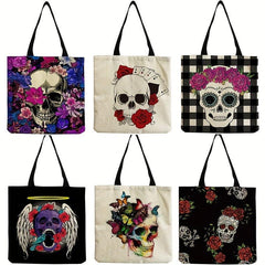 Gothic Skull Print Tote Bag Large Capacity Canvas Shoulder Bag