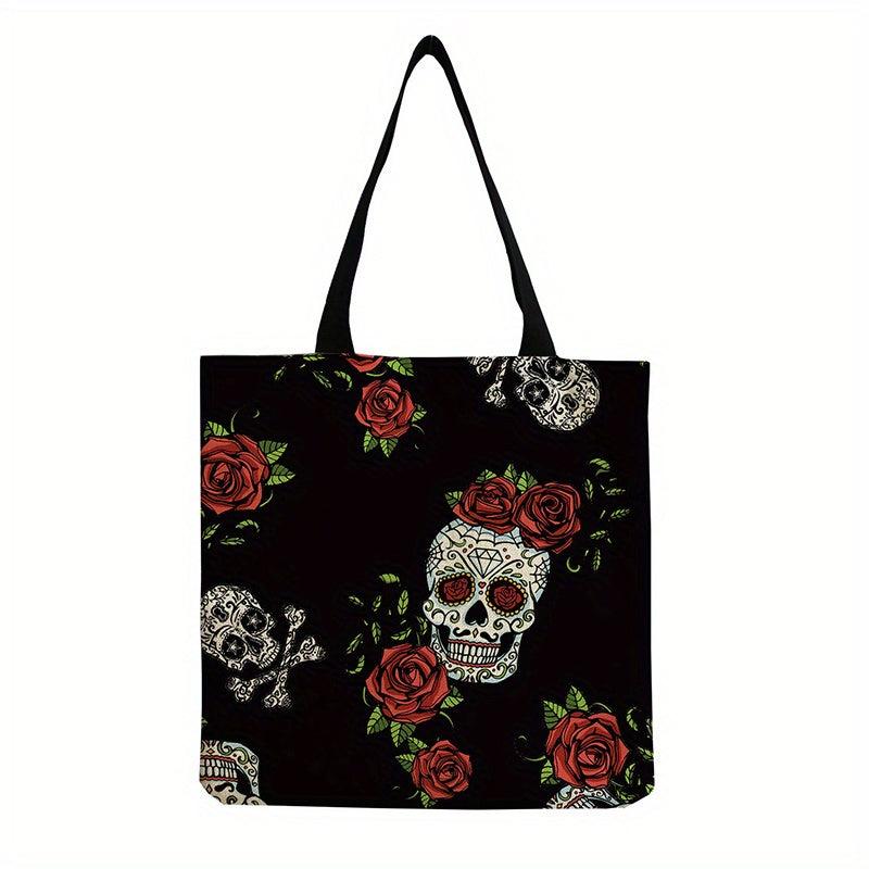 Gothic Skull Print Tote Bag Large Capacity Canvas Shoulder Bag