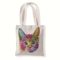 Colorful Animal Painting Tote Bag Art Dog And Cat Print Shoulder Bag