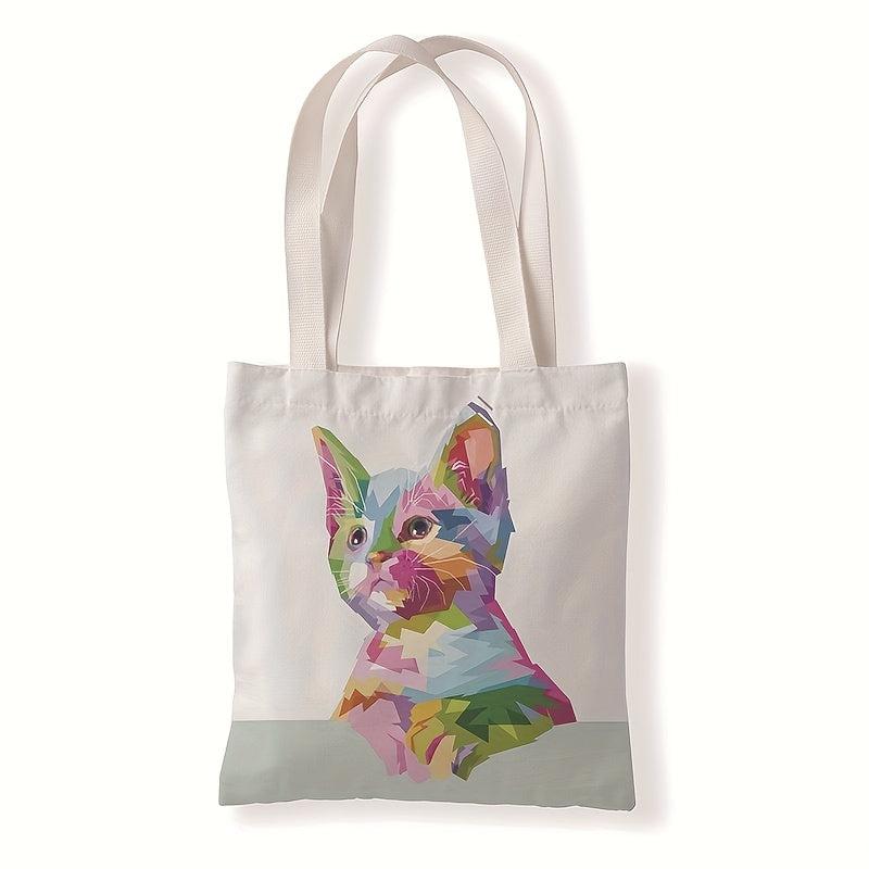 Colorful Animal Painting Tote Bag Art Dog And Cat Print Shoulder Bag