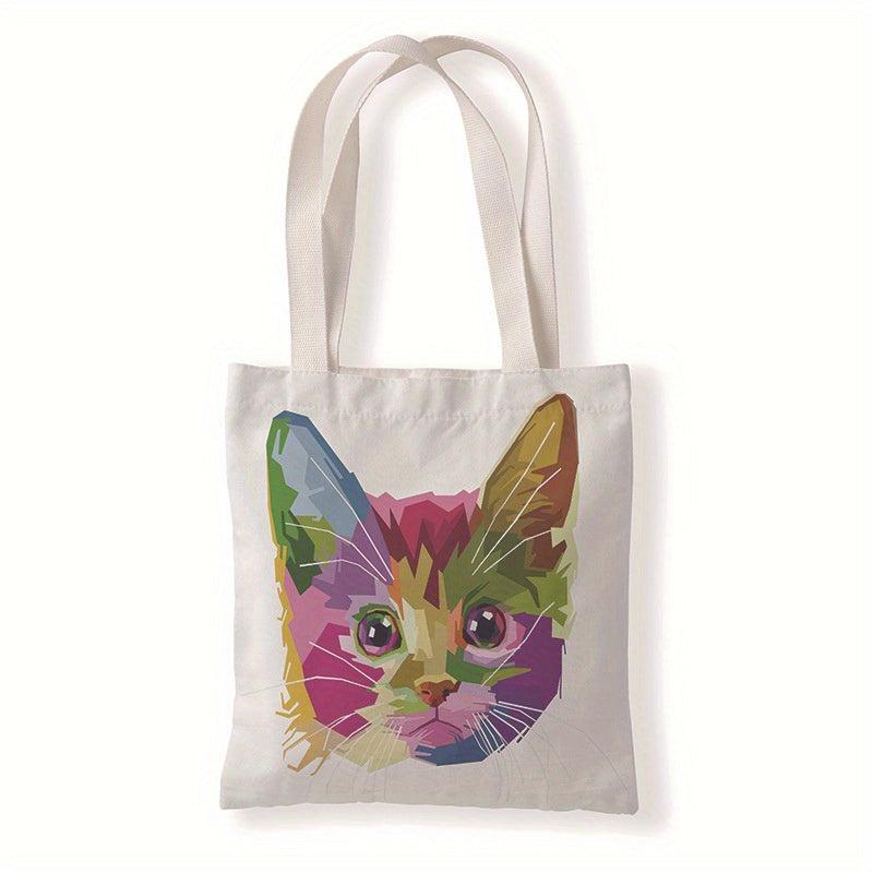 Colorful Animal Painting Tote Bag Art Dog And Cat Print Shoulder Bag