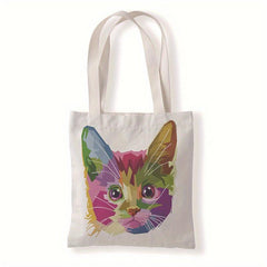 Colorful Animal Painting Tote Bag Art Dog And Cat Print Shoulder Bag