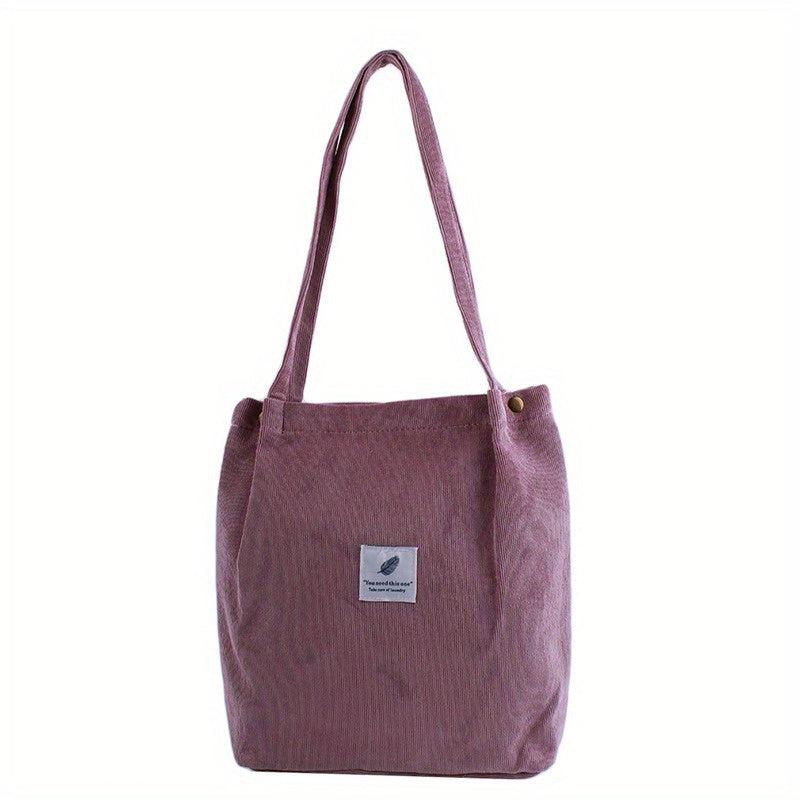 Large Capacity Tote Bag Corduroy Durable Lightweight Shoulder Bag