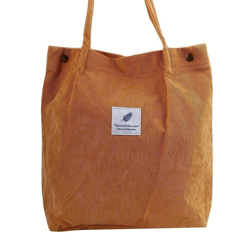Large Capacity Tote Bag Corduroy Durable Lightweight Shoulder Bag