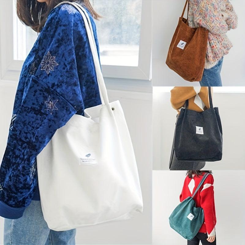 Large Capacity Tote Bag Corduroy Durable Lightweight Shoulder Bag