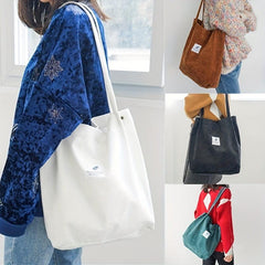 Large Capacity Tote Bag Corduroy Durable Lightweight Shoulder Bag