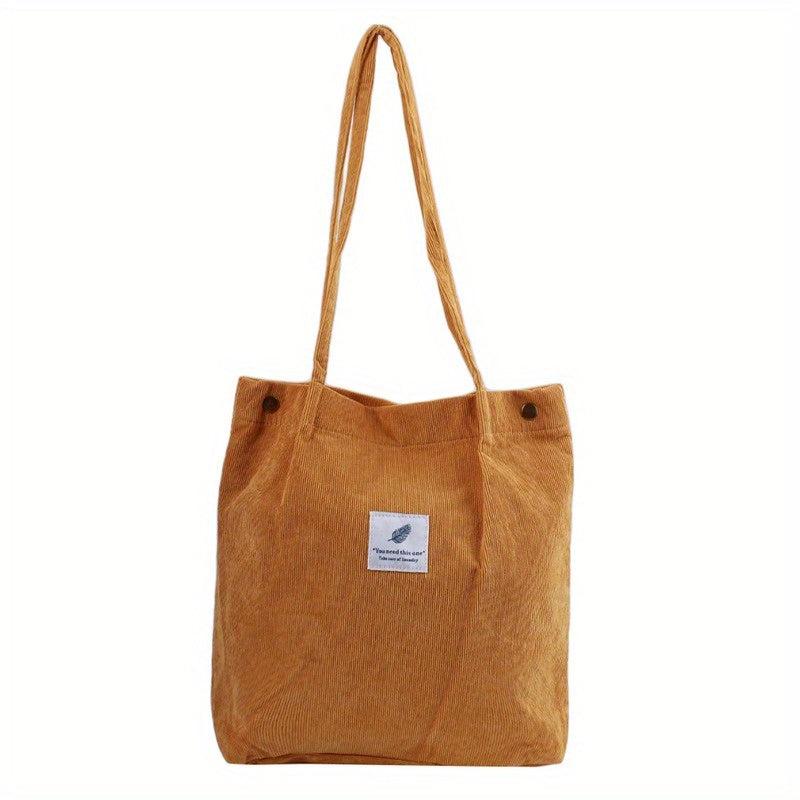 Large Capacity Tote Bag Corduroy Durable Lightweight Shoulder Bag