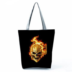 Skull & Flower Pattern Halloween Handbag Canvas Bag