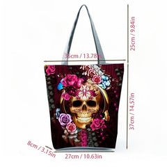 Skull & Flower Pattern Halloween Handbag Canvas Bag
