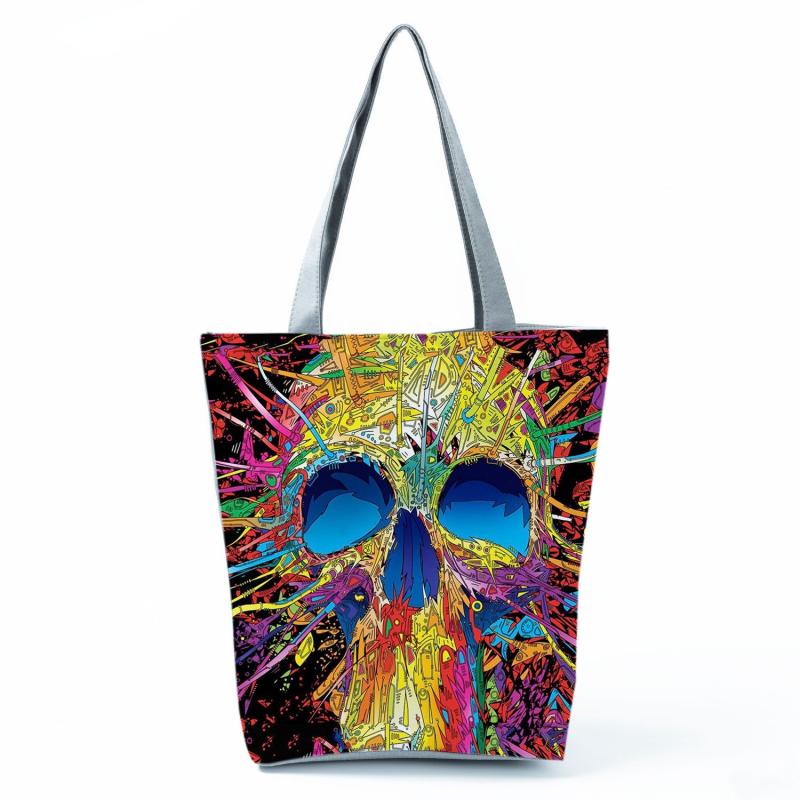 Skull & Flower Pattern Halloween Handbag Canvas Bag