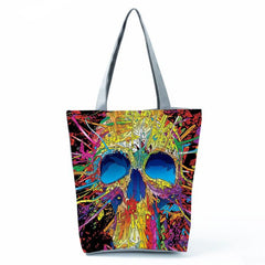 Skull & Flower Pattern Halloween Handbag Canvas Bag