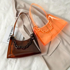 Transparent Underarm Bag Chain Zipper Waterproof Music Shoulder Purse