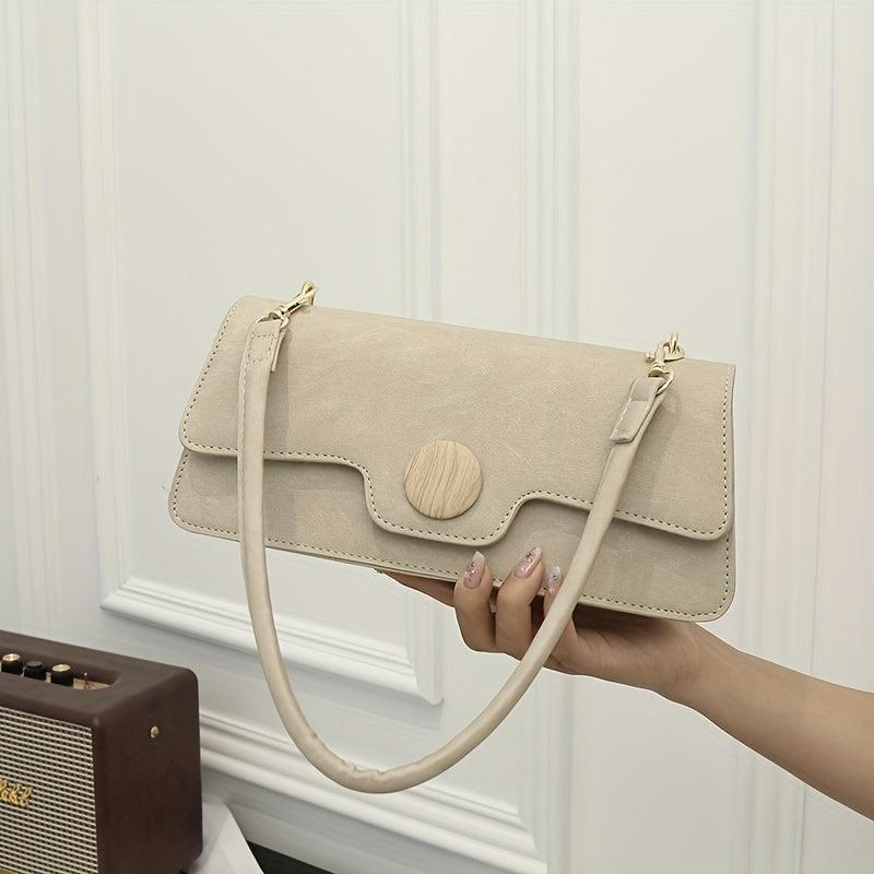Textured PU Leather Underarm Bag Versatile Baguette Purse