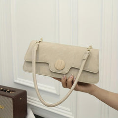 Textured PU Leather Underarm Bag Versatile Baguette Purse