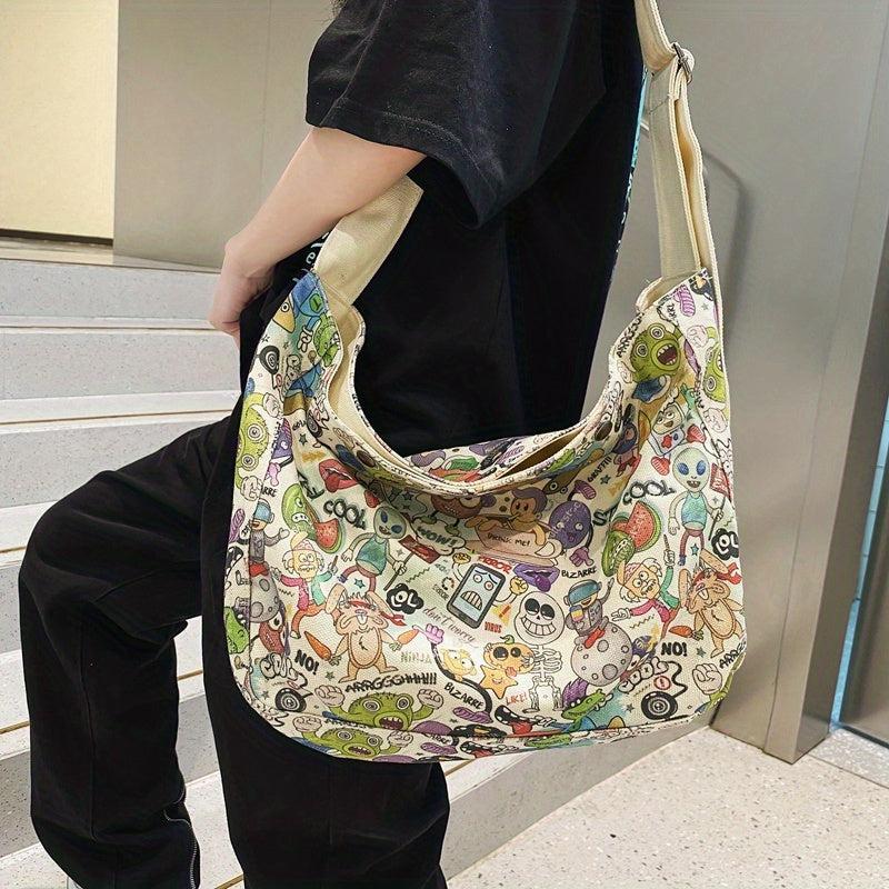 Cartoon Pattern Shoulder Bag Large Capacity Canvas Handbag Multicolored