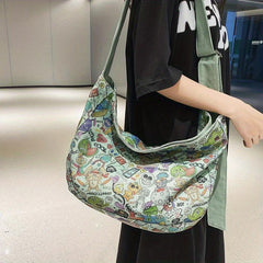 Cartoon Pattern Shoulder Bag Large Capacity Canvas Handbag Multicolored