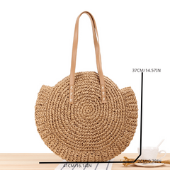 Straw Woven Summer Tote Bag Large Capacity Beach Shoulder Bag Women's Casual