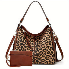 Vintage Cow Pattern Hobo Bag with Clutch Purse