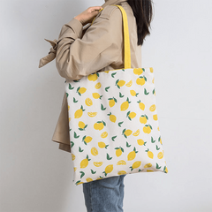 Fruit Pattern Tote Bag Double Sided Canvas Shopping Shoulder Bag