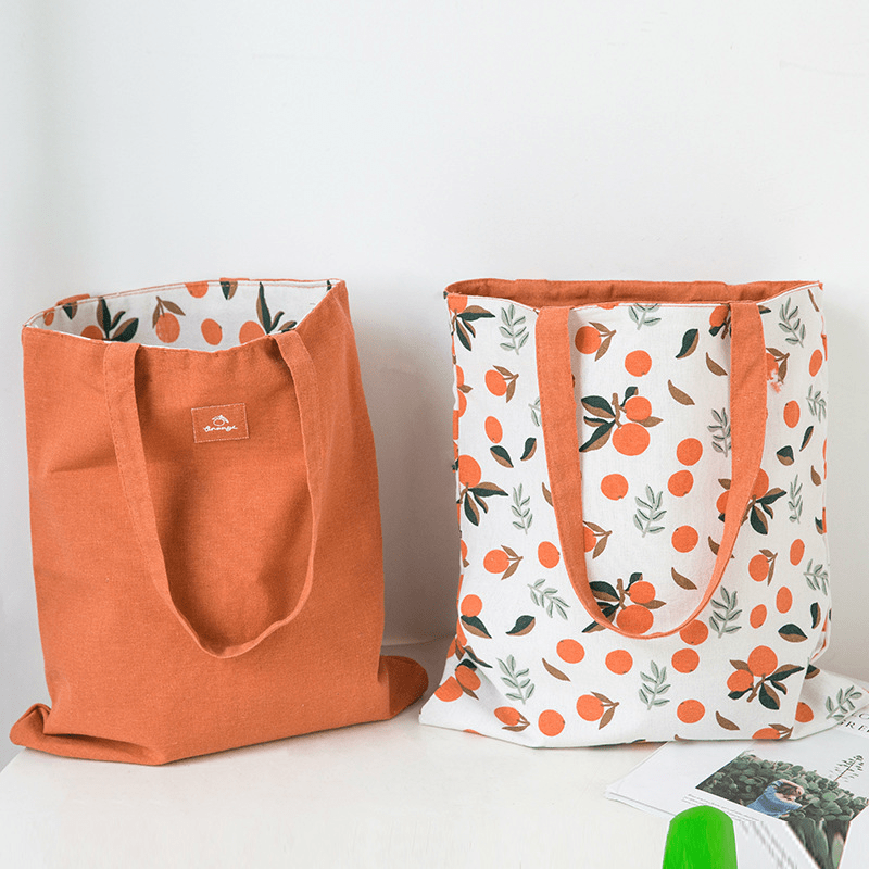 Fruit Pattern Tote Bag Double Sided Canvas Shopping Shoulder Bag