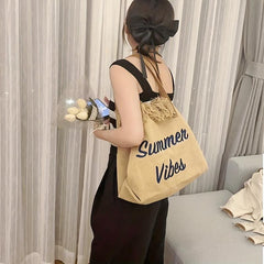 Large Capacity Tassel Canvas Tote Bag Lightweight Shoulder Hobo Bag