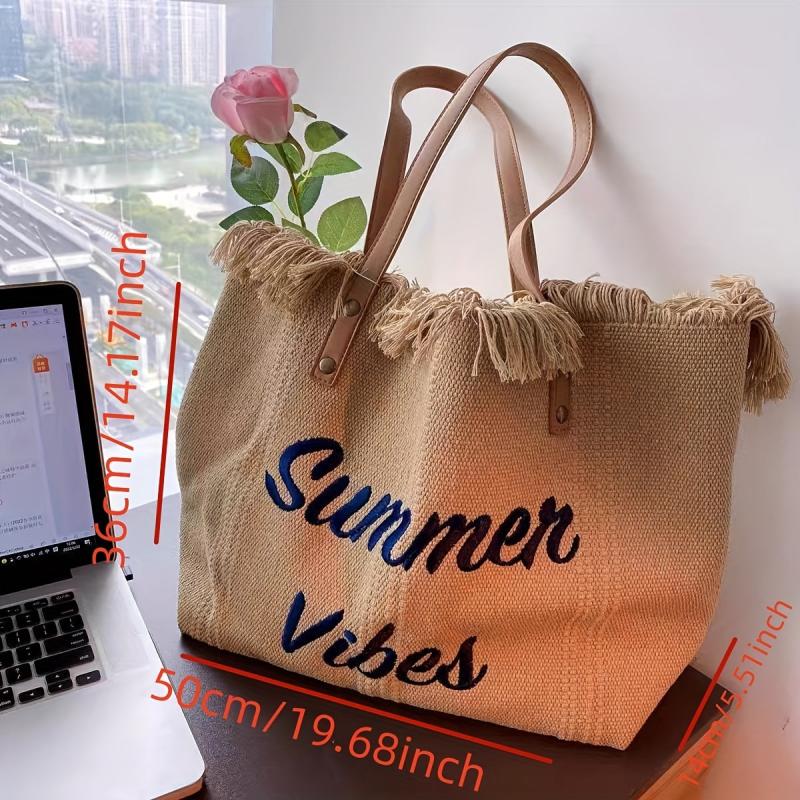 Large Capacity Tassel Canvas Tote Bag Lightweight Shoulder Hobo Bag