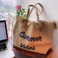 Large Capacity Tassel Canvas Tote Bag Lightweight Shoulder Hobo Bag