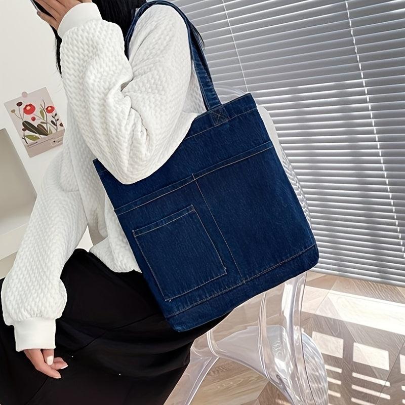 Denim Canvas Shoulder Bag Commuter Handbag Large Capacity Tote Bag