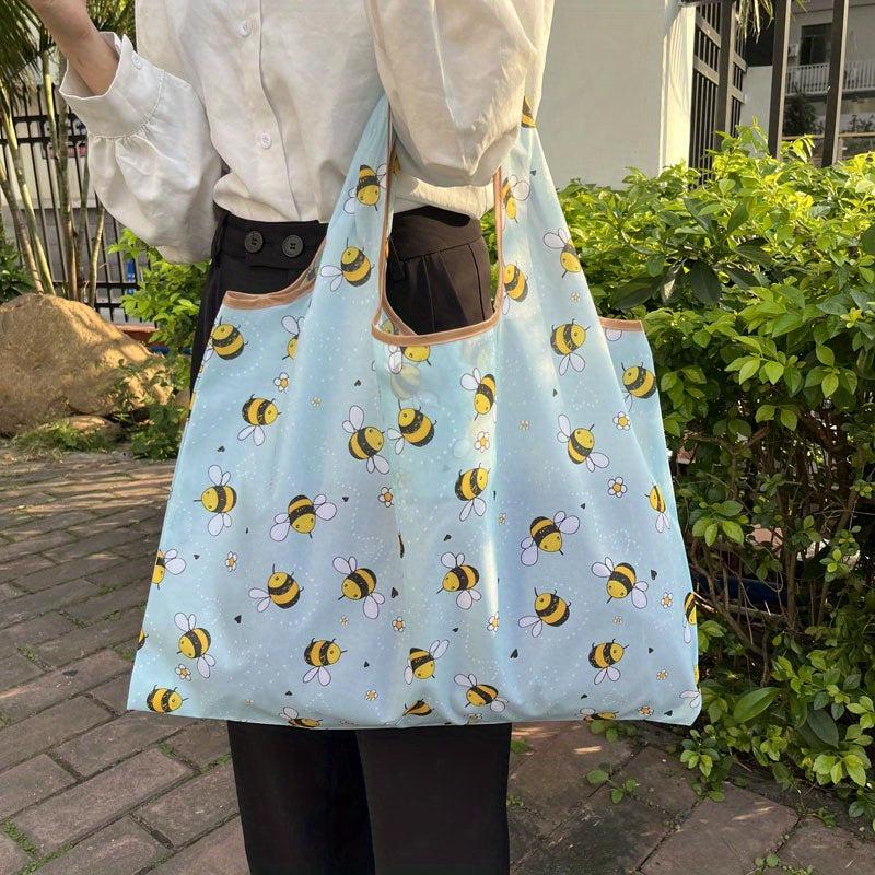 Yellow Bee Print Nylon Tote Bag Reusable Shoulder Bag