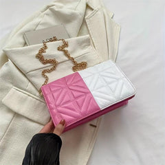 Colorblock Quilted Square Bag Stylish Flap Chain Shoulder Bag