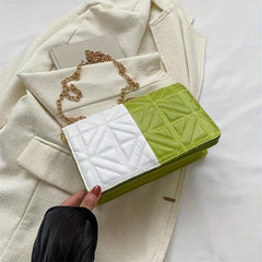 Colorblock Quilted Square Bag Stylish Flap Chain Shoulder Bag
