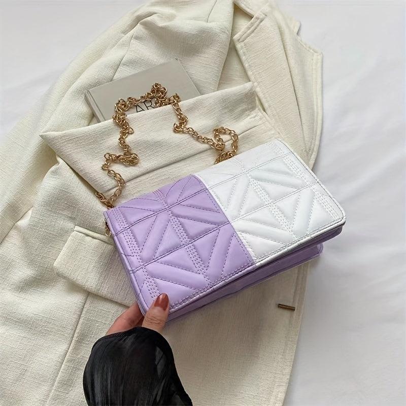 Colorblock Quilted Square Bag Stylish Flap Chain Shoulder Bag