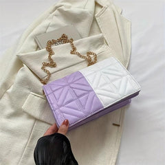 Colorblock Quilted Square Bag Stylish Flap Chain Shoulder Bag