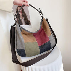 Patchwork Canvas Hobo Bag Crossbody Travel Bag