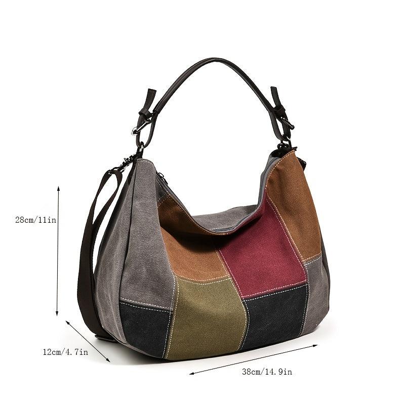 Patchwork Canvas Hobo Bag Crossbody Travel Bag