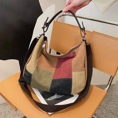 Patchwork Canvas Hobo Bag Crossbody Travel Bag