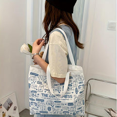 Cartoon Anime Graffiti Print Tote Bag Canvas Handbag Large Capacity Shoulder Bag