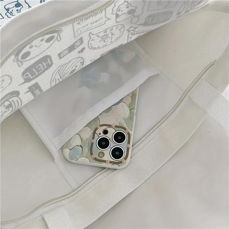 Cartoon Anime Graffiti Print Tote Bag Canvas Handbag Large Capacity Shoulder Bag