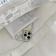 Cartoon Anime Graffiti Print Tote Bag Canvas Handbag Large Capacity Shoulder Bag