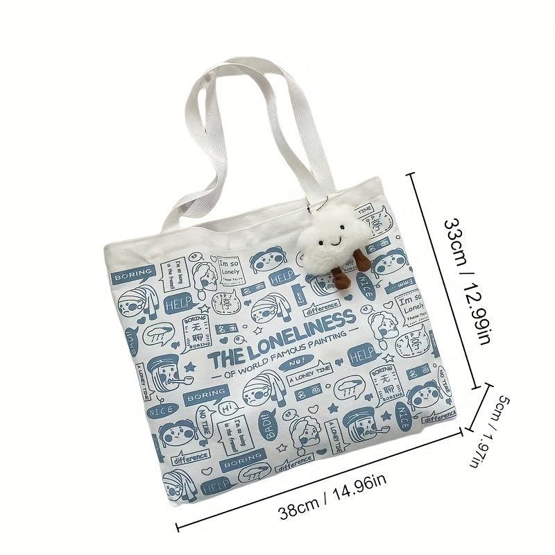 Cartoon Anime Graffiti Print Tote Bag Canvas Handbag Large Capacity Shoulder Bag