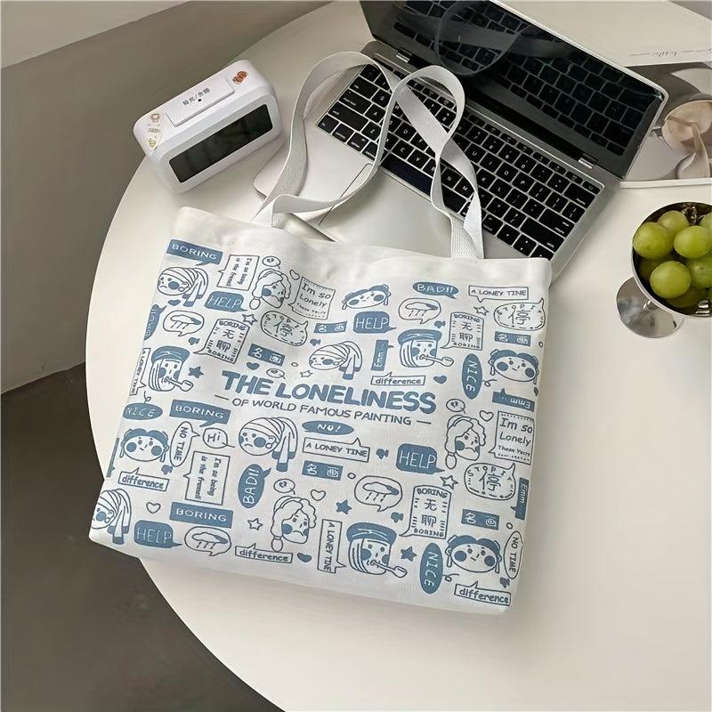 Cartoon Anime Graffiti Print Tote Bag Canvas Handbag Large Capacity Shoulder Bag