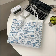 Cartoon Anime Graffiti Print Tote Bag Canvas Handbag Large Capacity Shoulder Bag
