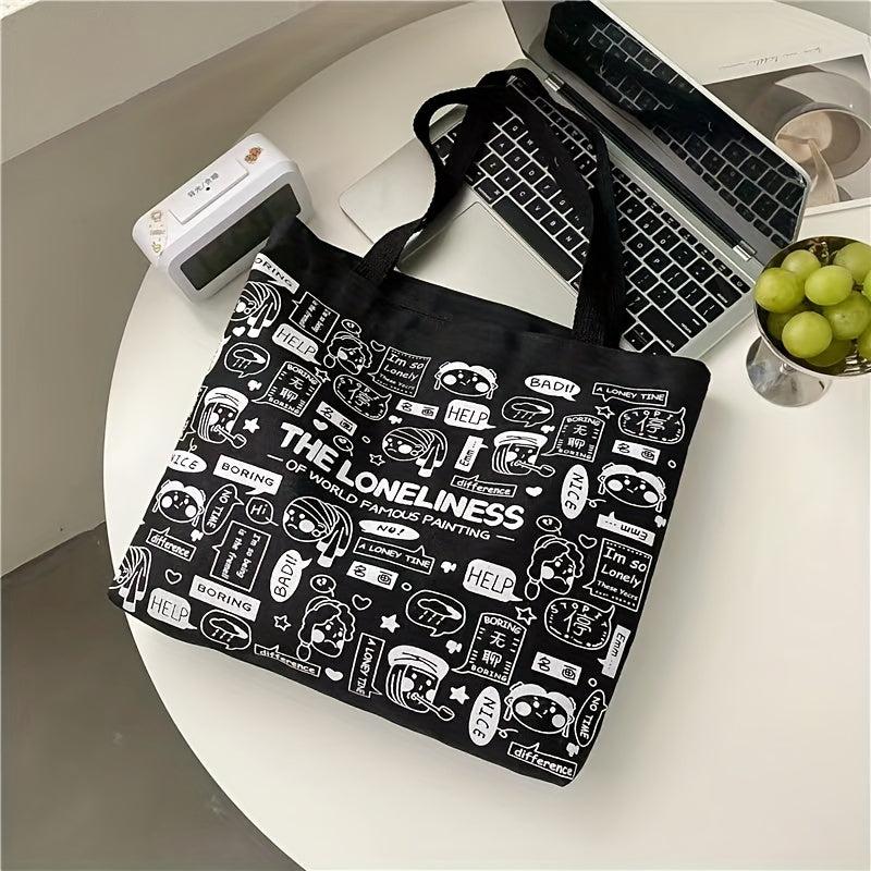 Cartoon Anime Graffiti Print Tote Bag Canvas Handbag Large Capacity Shoulder Bag