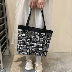 Cartoon Anime Graffiti Print Tote Bag Canvas Handbag Large Capacity Shoulder Bag