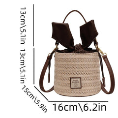 Straw Woven Bucket Bag Portable Top Handle Handbag