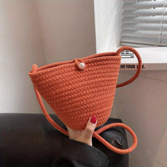 Braided Beach Bag Small Crossbody With Faux Pearl